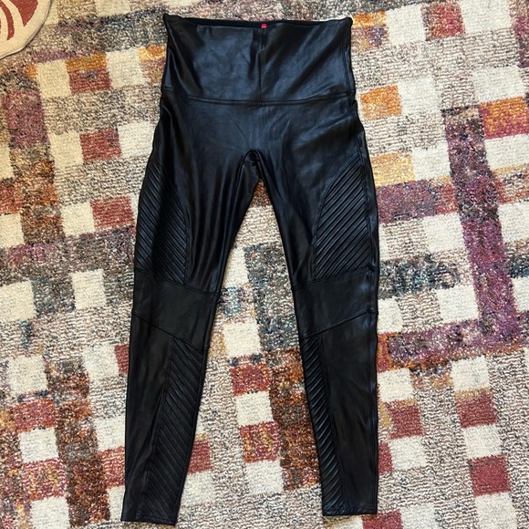 SPANX Moto Faux Leather Leggings Shaping Pants Black Women’s X-Large - Picture 10 of 13